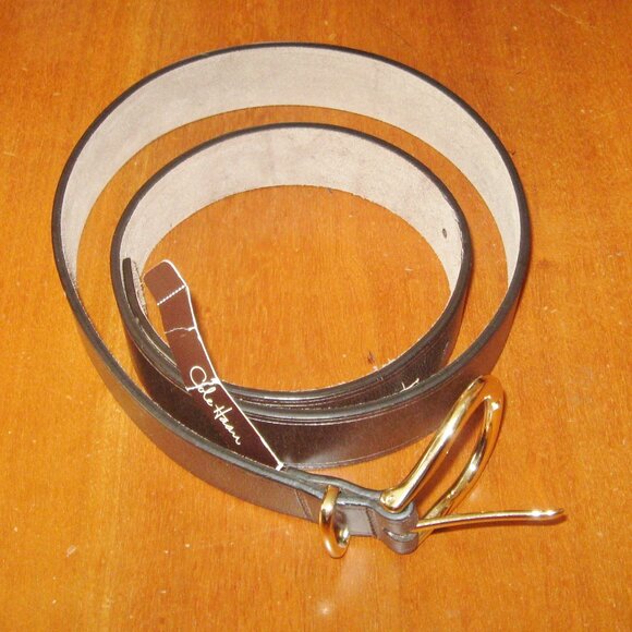 Cole Haan Brown Belt Mens Sz M (34-36) Dark Chocolate Brown NWT Goldtone Buckle - Picture 7 of 9